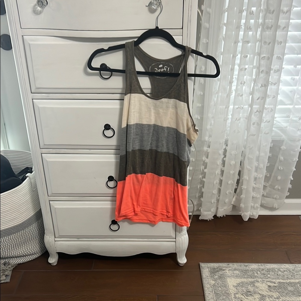 Women's Striped Sleeveless Top - Coral, Gray, and Brown